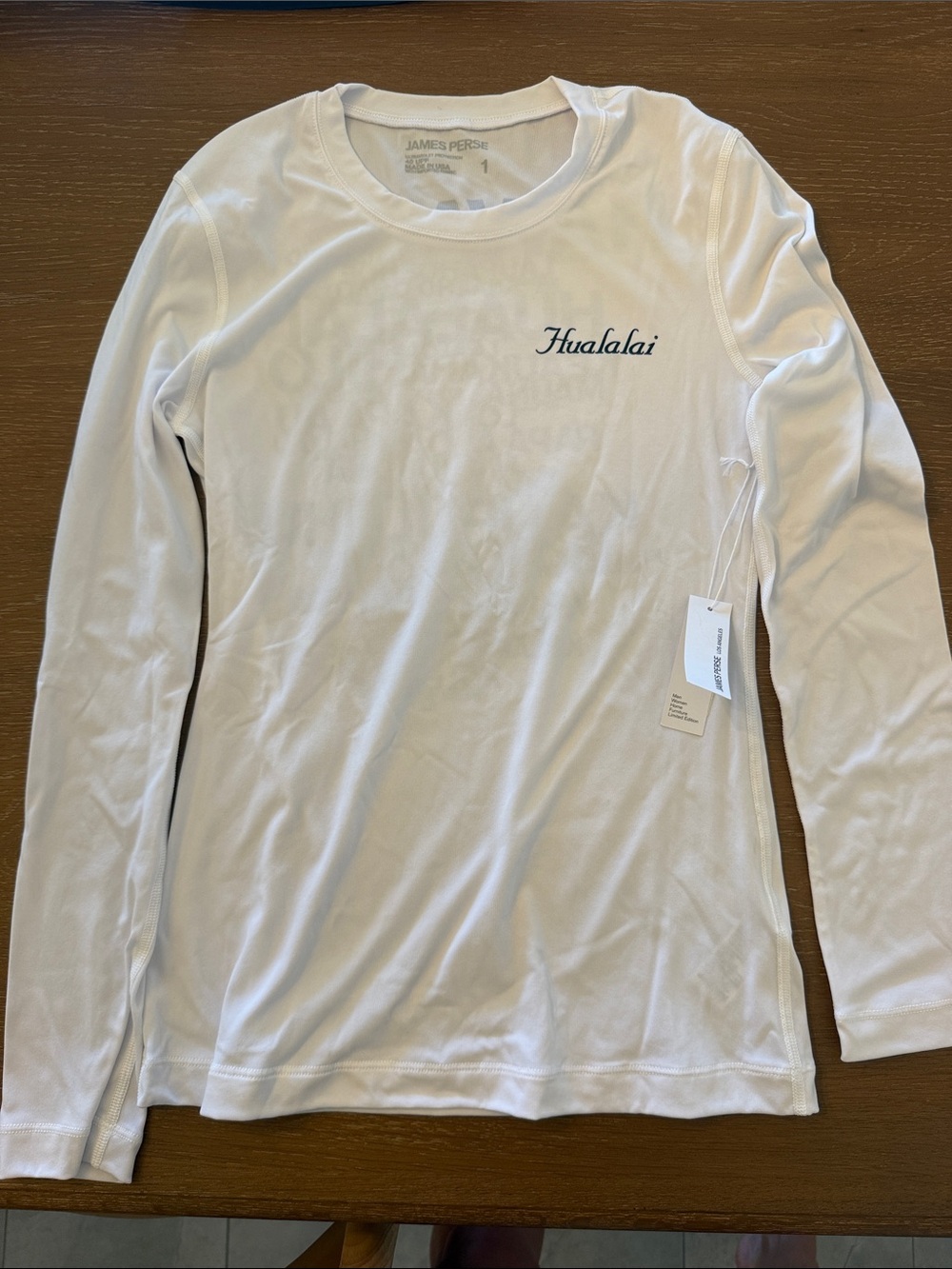 James Perse Unisex White Long-Sleeve rash-guard Tee with 'Hualalai' Hawaii